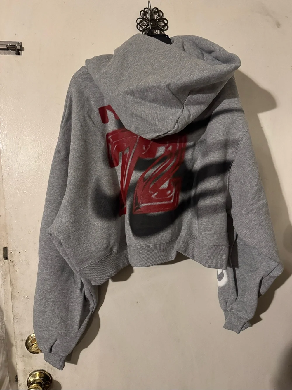 Nike Grey Cropped Hoodie with Maroon Swoosh Script